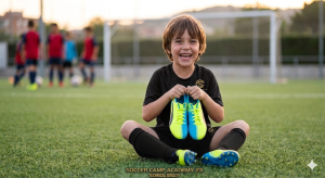 Niño con botas de futbol