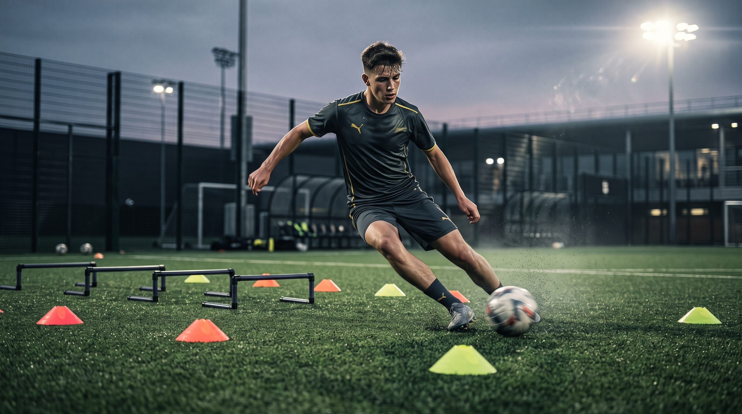 Entrenamiento de tecnificación de alto rendimiento con conos y picas